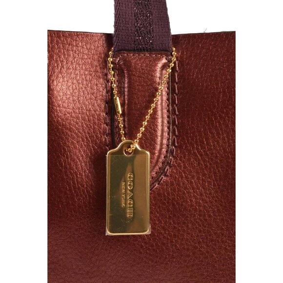 AUTHENTIC COACH PEBBLE LEATHER DERBY METALLIC BURGUNDY/PURPLE TOTE F39675 - Picture 6 of 15